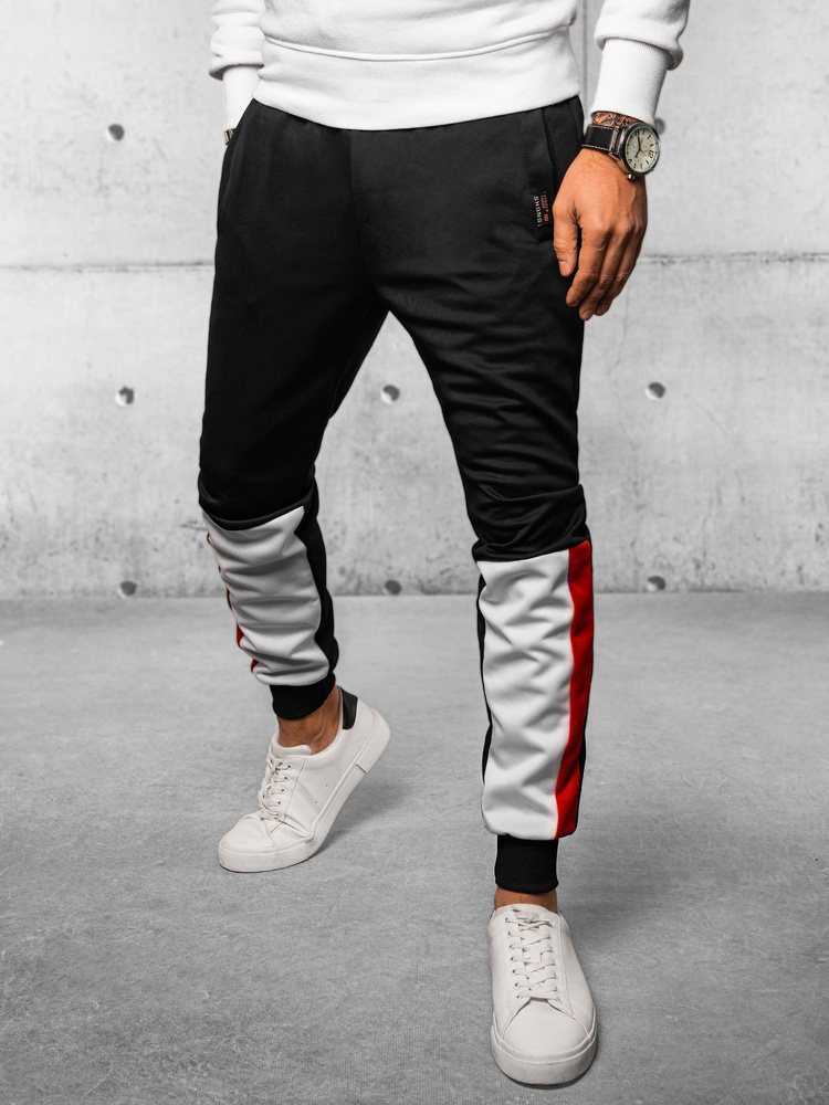 Čierne tepláky jogger s bielo-červeným vzorom UX4105 Veľkosť: 2XL