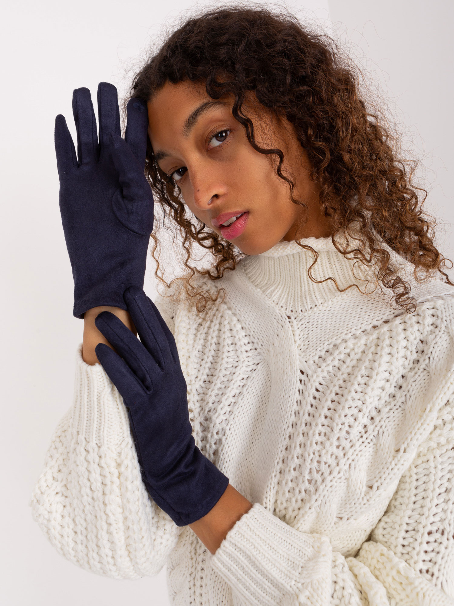 Tmavomodré hladké zateplené rukavice -AT-RK-2370.95-dark blue Veľkosť: L/XL