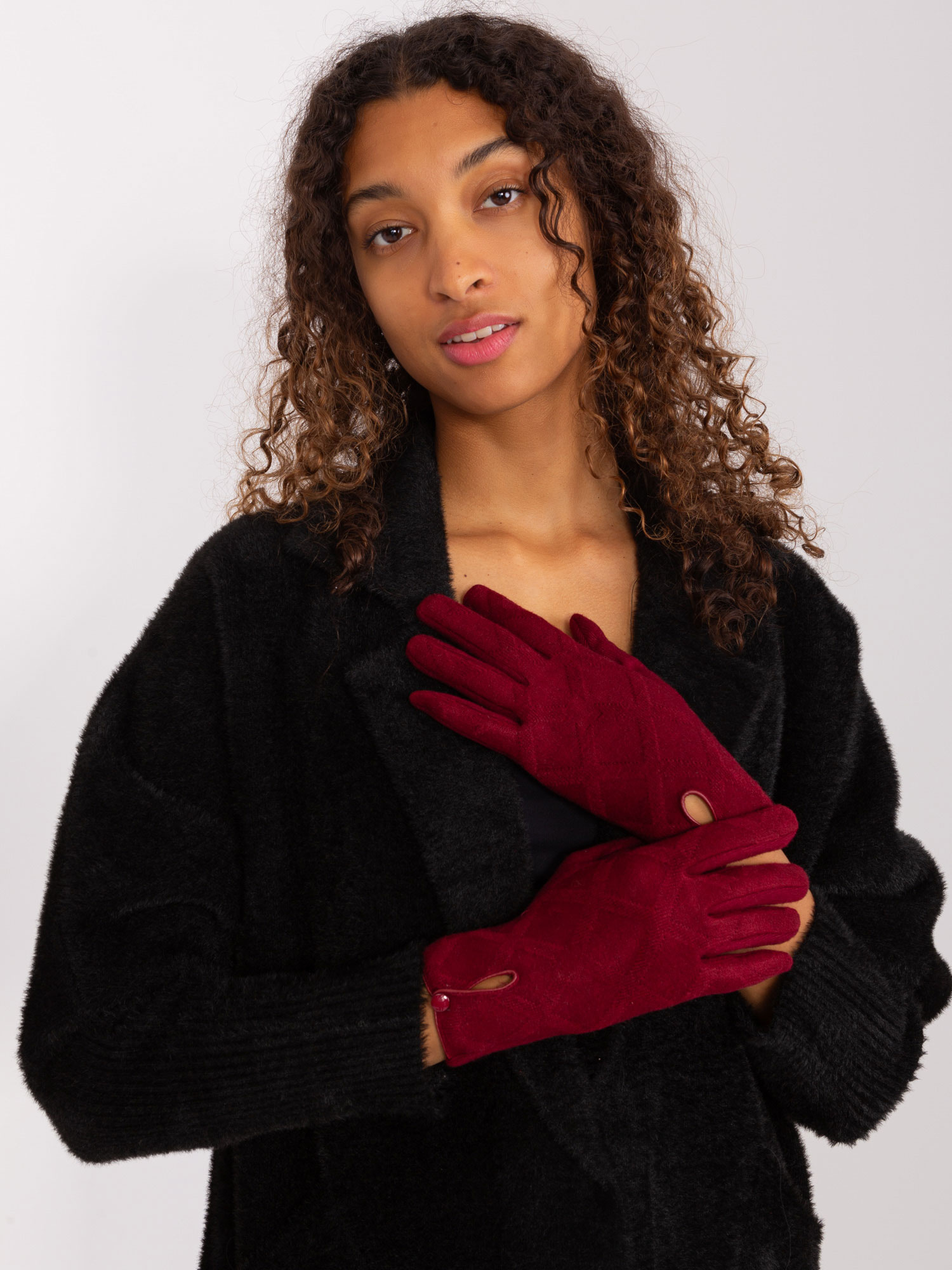 Bordó vzorované pletené rukavice AT-RK-239502.87-bordo Veľkosť: L/XL