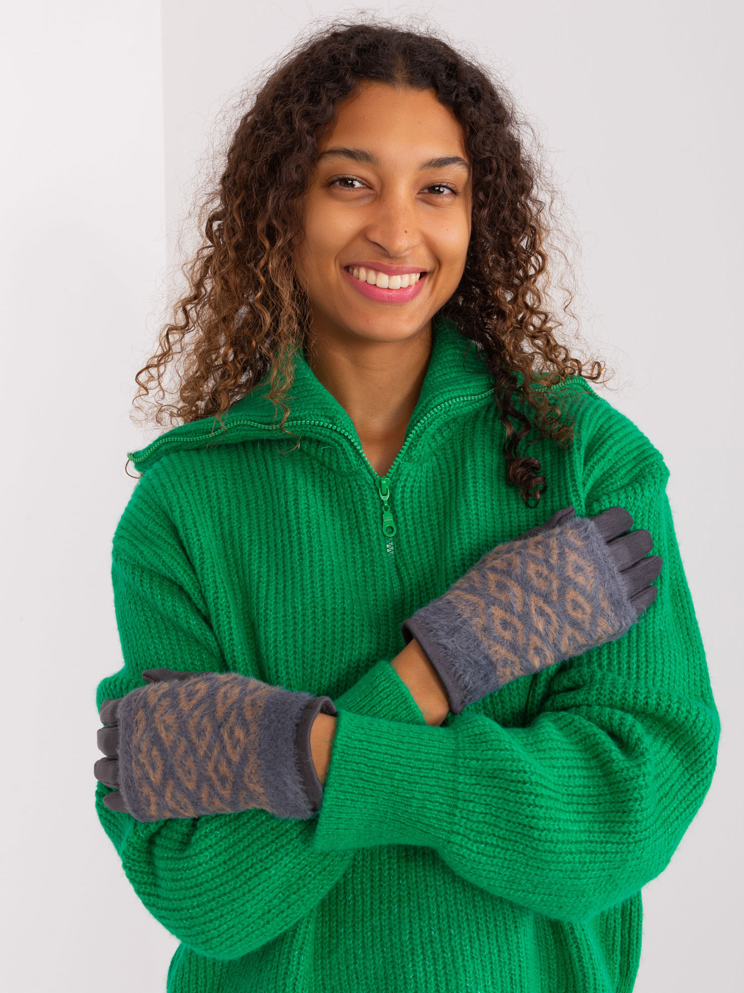 Tmavosivé rukavice so vzorom AT-RK-2310.91-dark grey Veľkosť: S/M