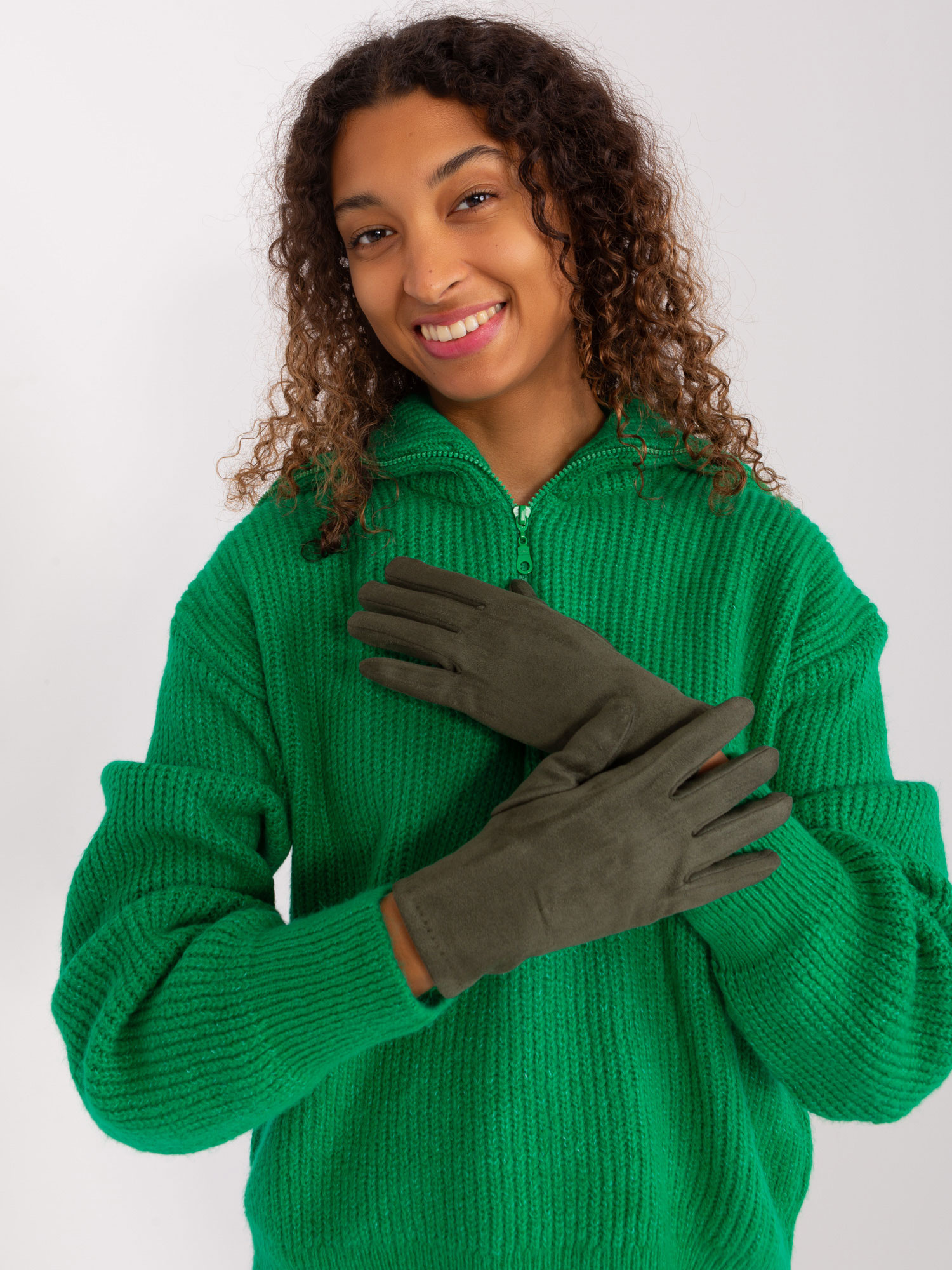 Khaki elegantné rukavice AT-RK-2370.96-khaki Veľkosť: S/M