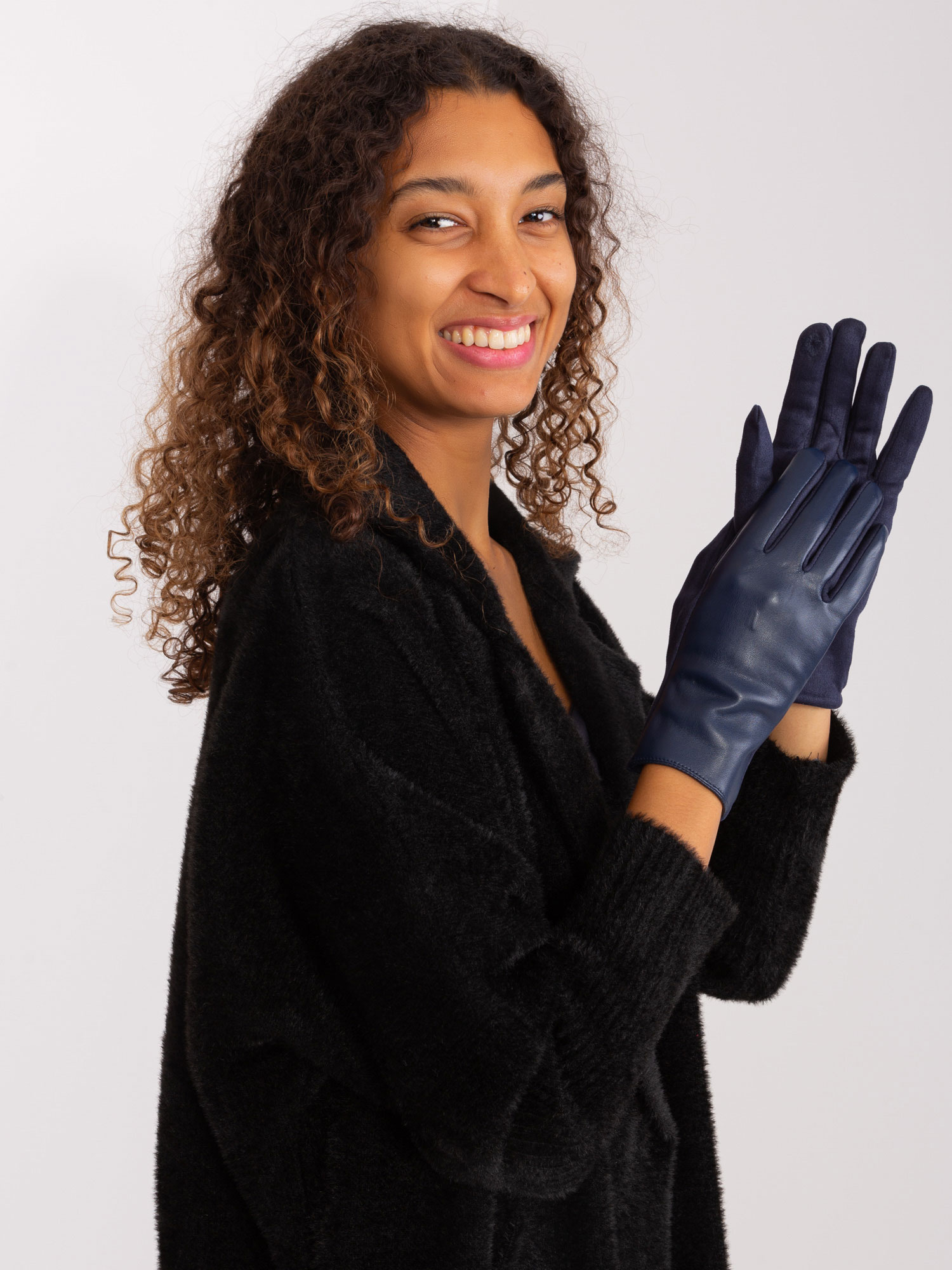 Tmavomodré koženkové rukavice AT-RK-239501A.16-dark blue Veľkosť: L/XL