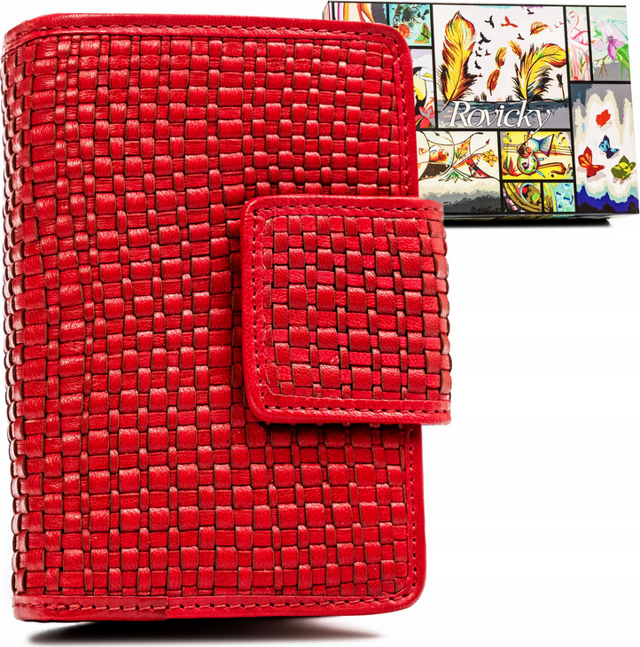 Rovicky Červená kožená mriežkovaná peňaženka V261 [DH] R-613-DDW Veľkosť: ONE SIZE