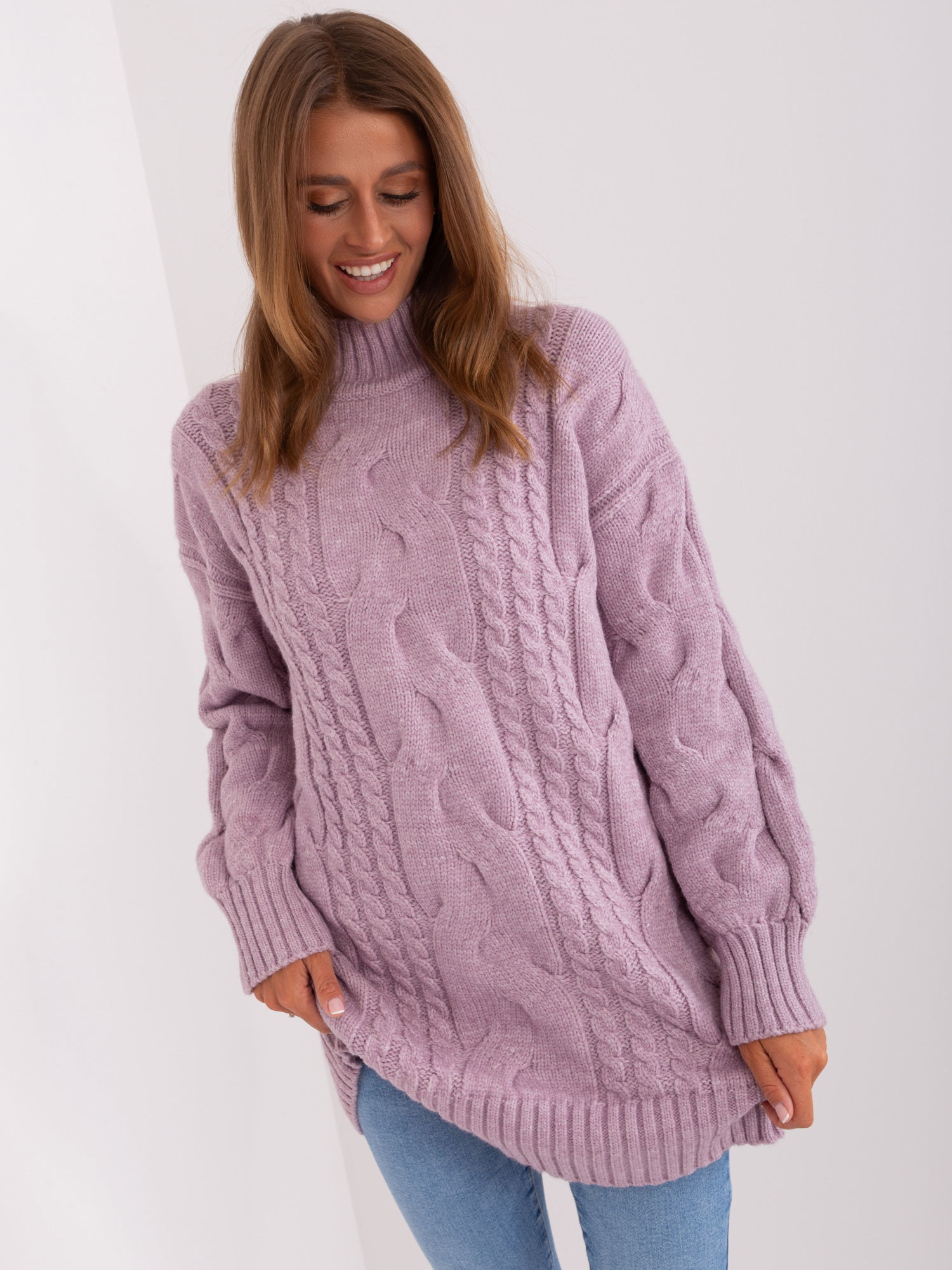 Svetlofialové svetrové šaty AT-SW-2367-1.35P-light purple Veľkosť: ONE SIZE