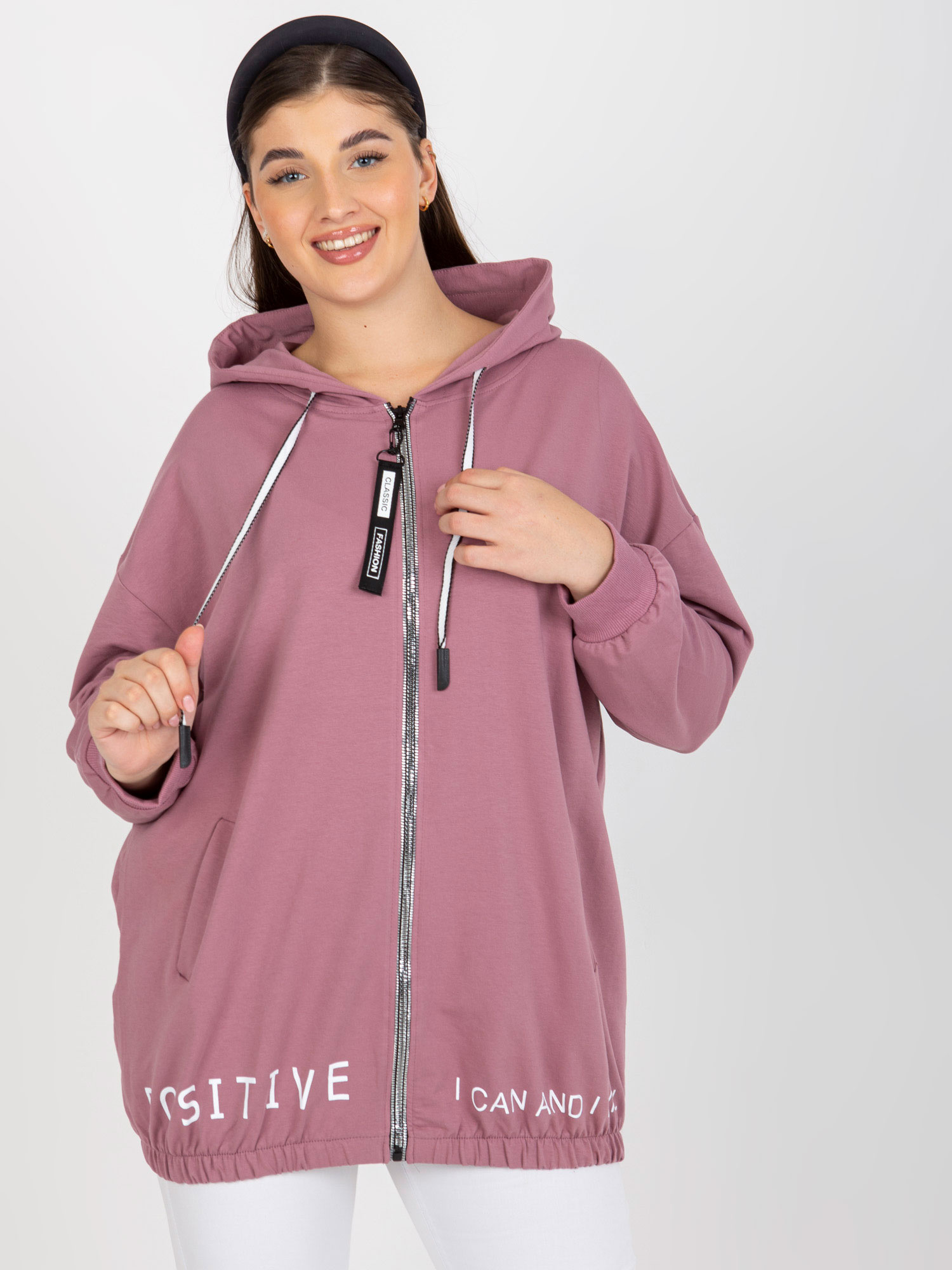 Tmavoružová mikina na zips -RV-BL-8302.78-dark pink Veľkosť: ONE SIZE
