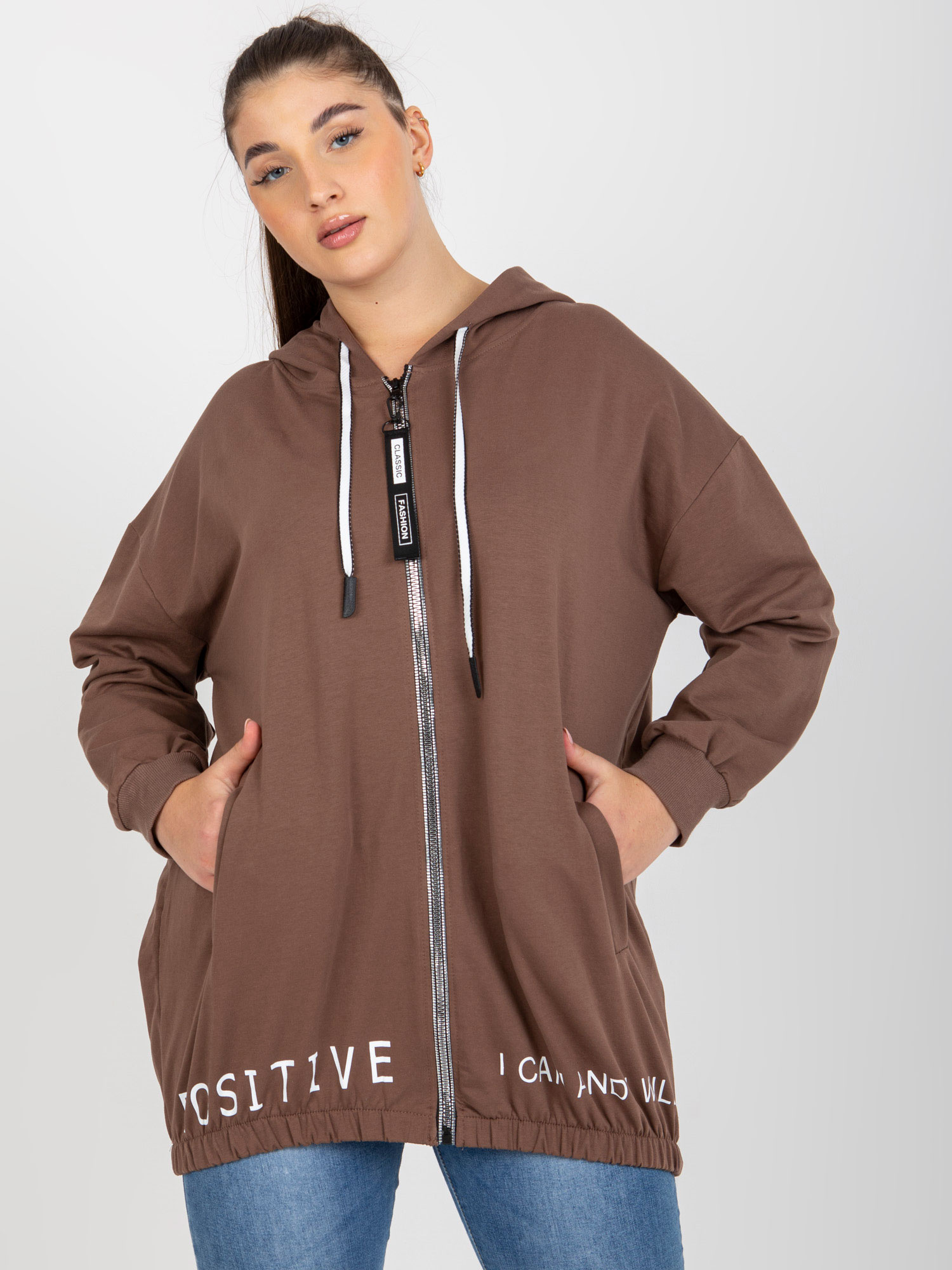 Hnedá mikina na zips RV-BL-8302.78-brown Veľkosť: ONE SIZE