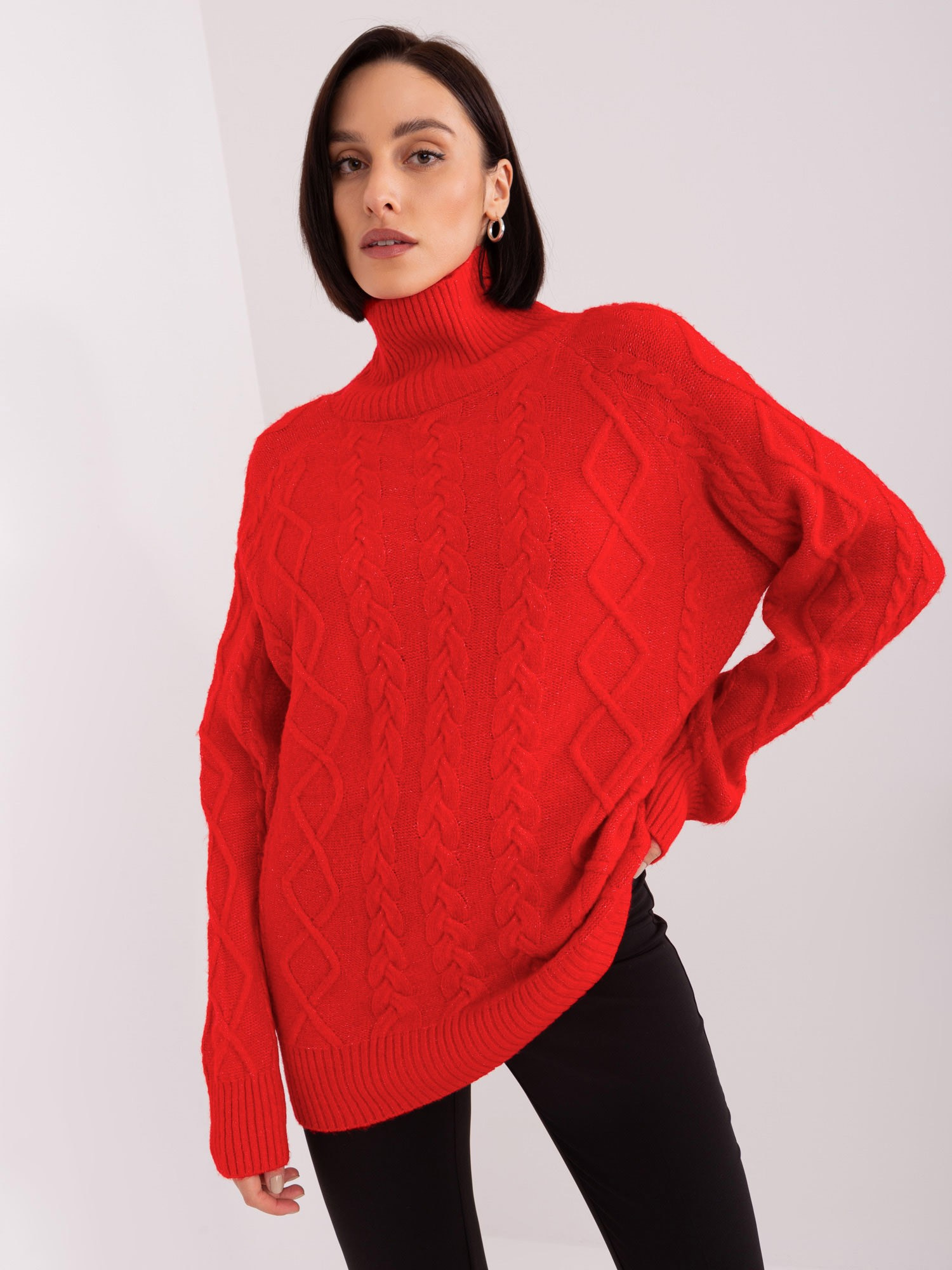 Červený rolák s vrkočovým vzorom AT-SW-2355-2.30X-red Veľkosť: ONE SIZE