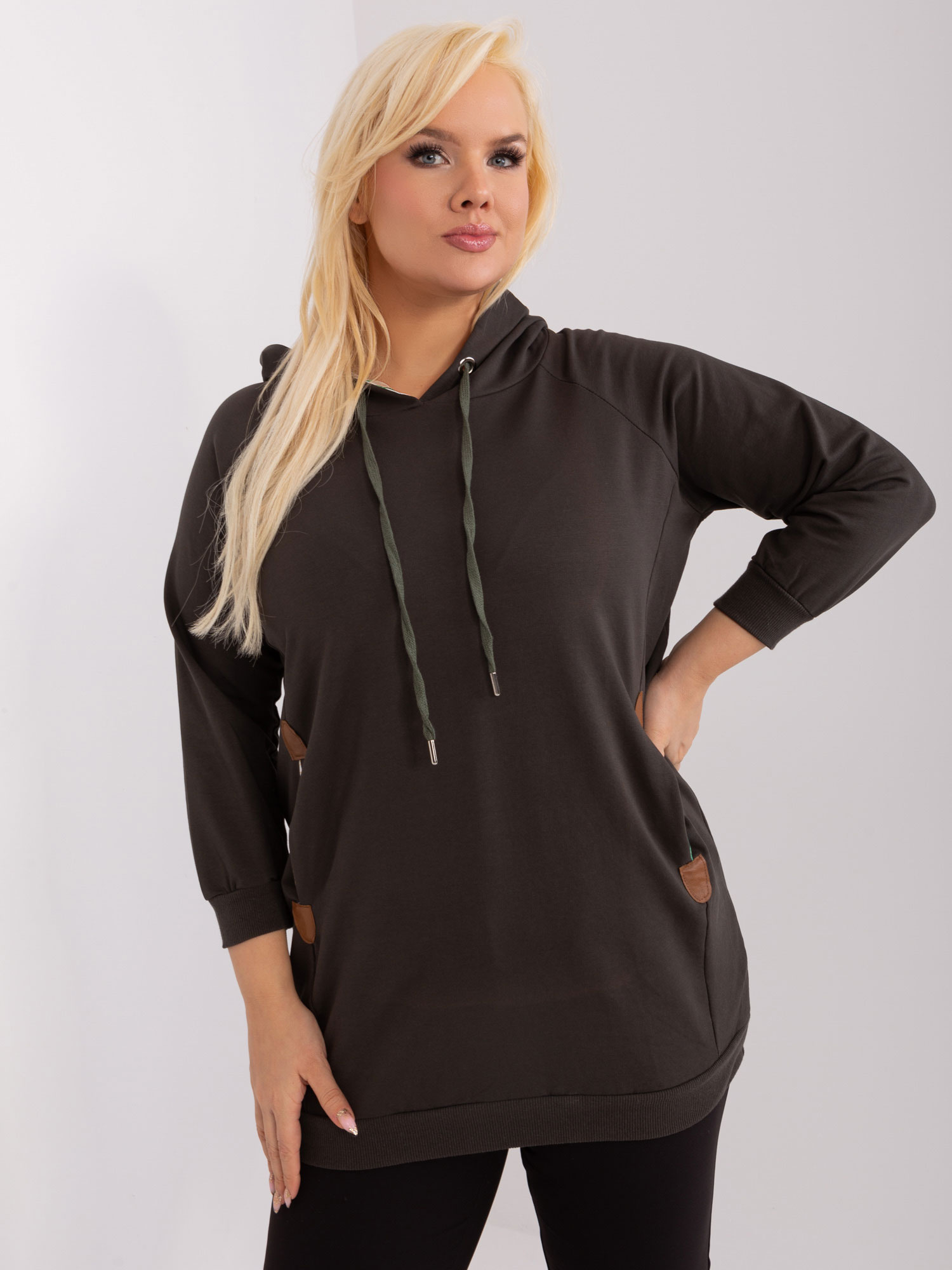 Tmavá khaki mikina s kapucňou RV-BL-8221.96-dark khaki Veľkosť: ONE SIZE