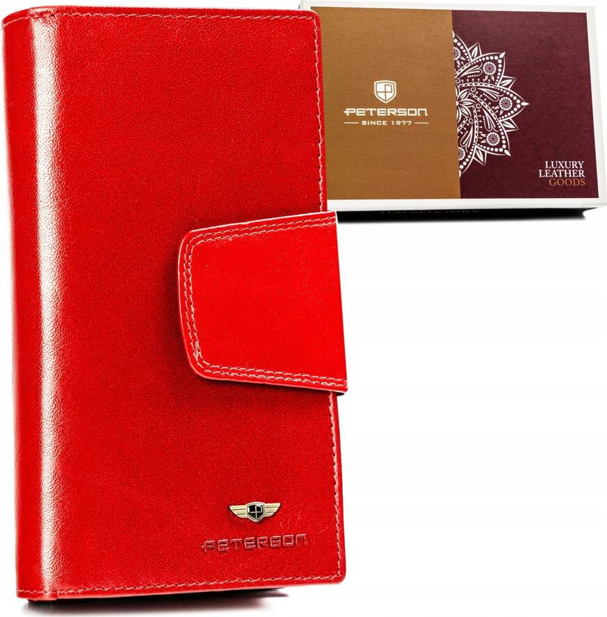 Peterson Červená hladká lesklá kožená peňaženka Y580 [DH] PTN 204-VTBD Veľkosť: ONE SIZE