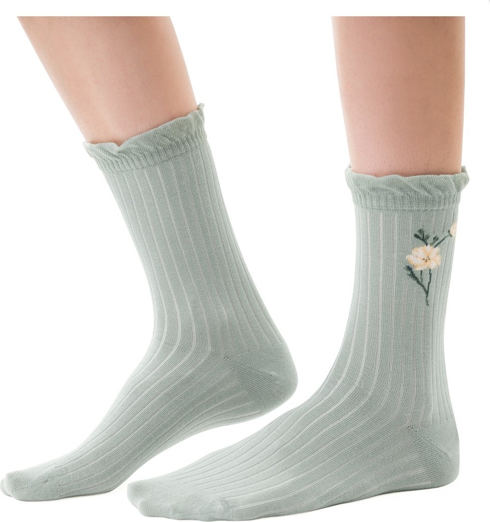 Vzorované vysoké ponožky s volánom Steven art.017 Planéta Ziemia Veľkosť: 35-37, Barva: pistáciová