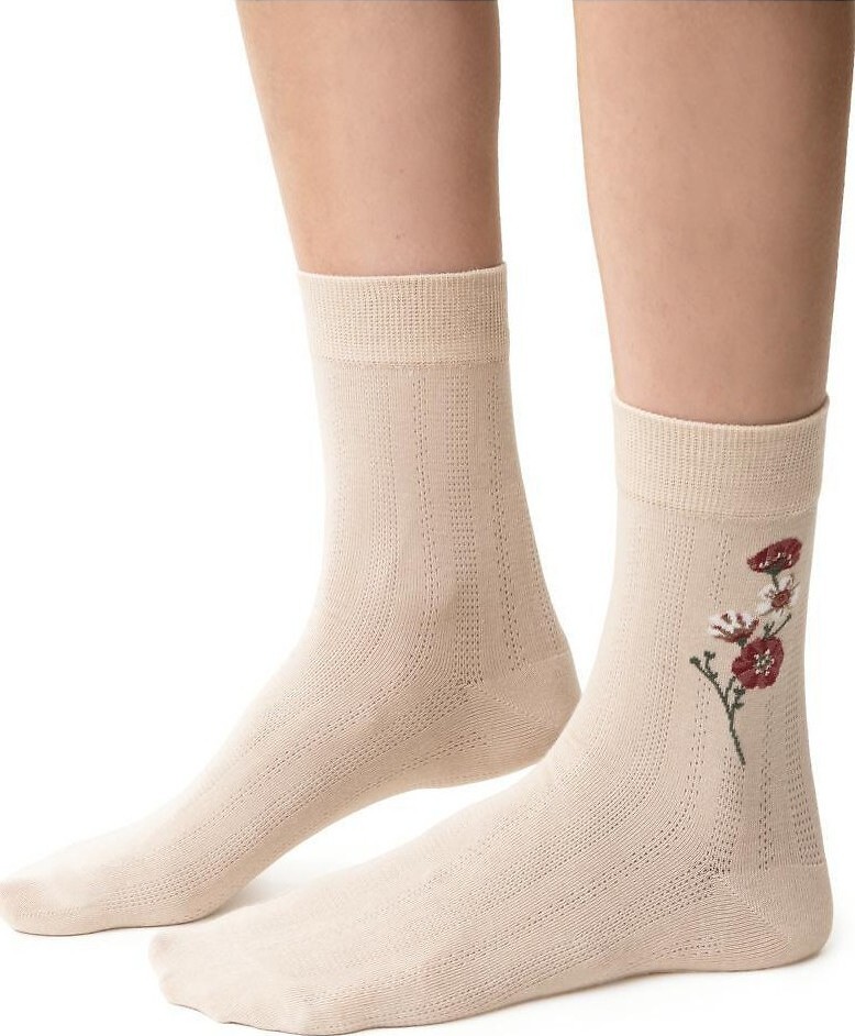 Vzorované vysoké ponožky s volánom Steven art.017 Planéta Ziemia Veľkosť: 38-40, Barva: svetlobéžová