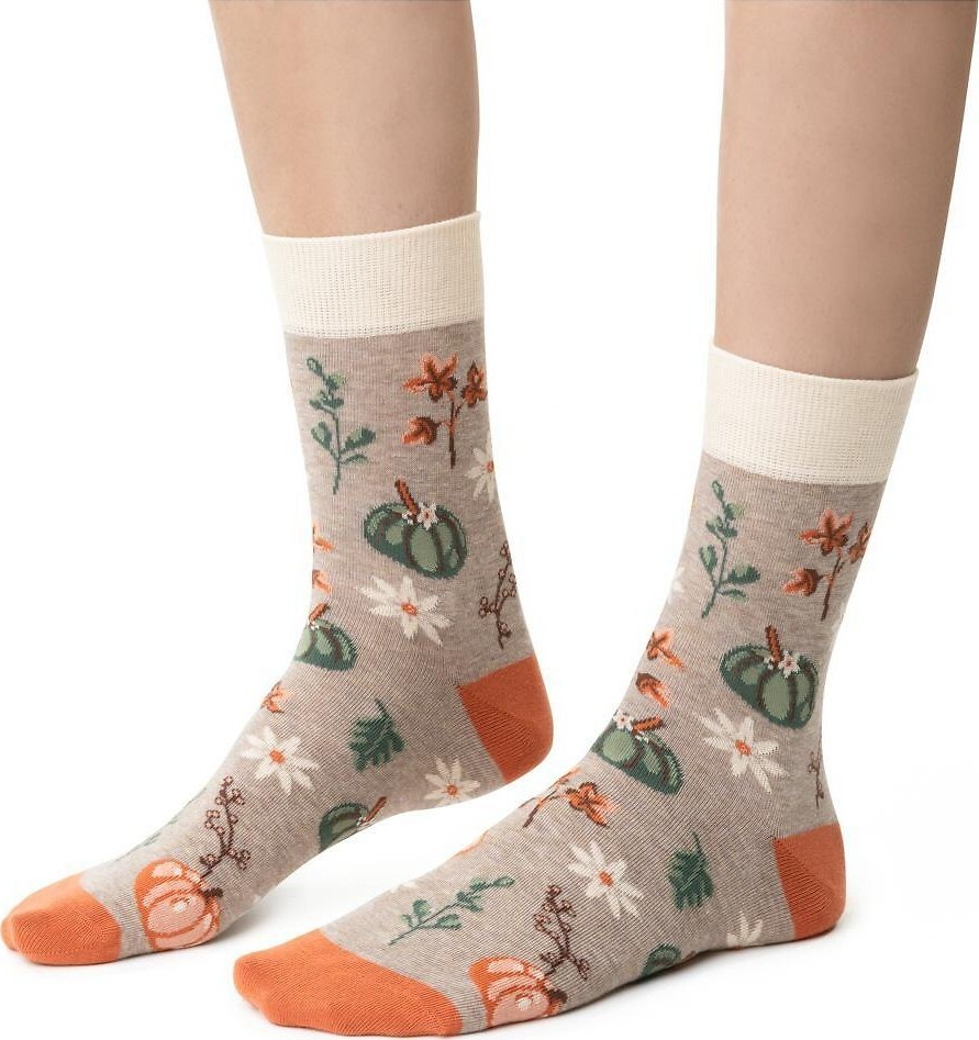 Vzorované vysoké ponožky s volánom Steven art.017 Planéta Ziemia Veľkosť: 35-37, Barva: béžová melanž