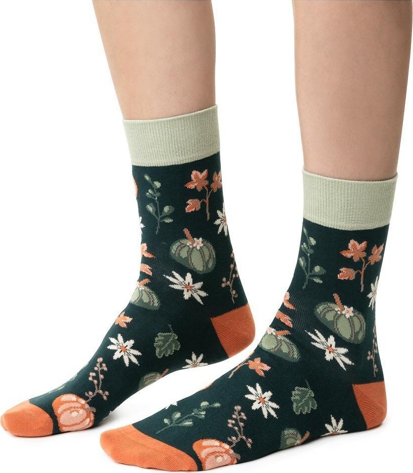 Vzorované vysoké ponožky s volánom Steven art.017 Planéta Ziemia Veľkosť: 38-40, Barva: Zelená