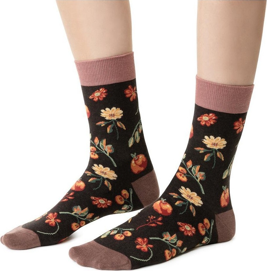 Vzorované vysoké ponožky s volánom Steven art.017 Planéta Ziemia Veľkosť: 35-37, Barva: hnedá melanž