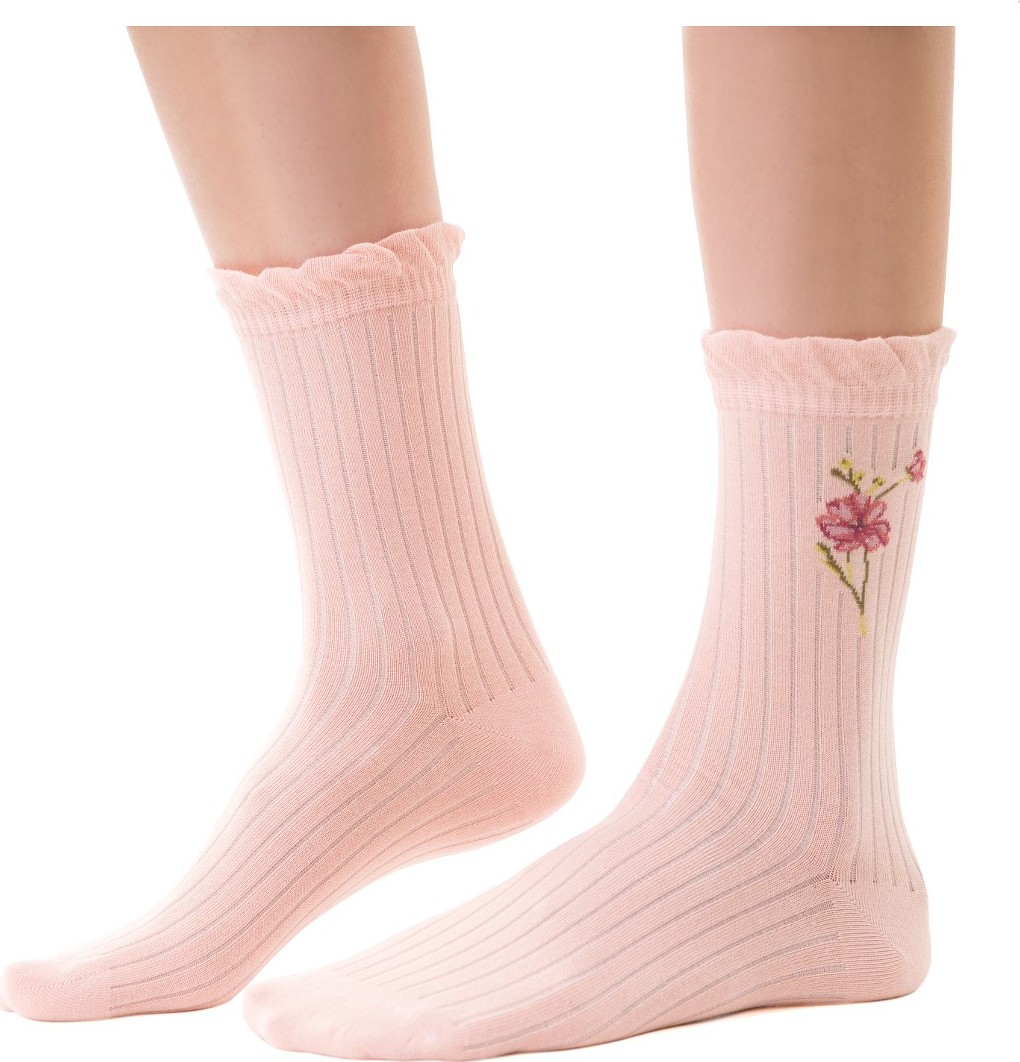 Vzorované vysoké ponožky s volánom Steven art.017 Planéta Ziemia Veľkosť: 35-37, Barva: svetloružová