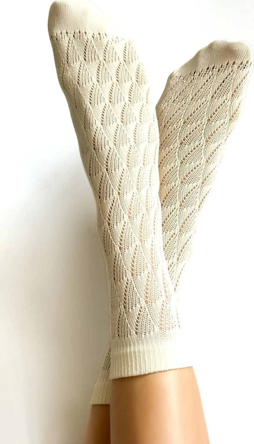 Ponožky zdobené háčkovaným vzorom Veneziana Ada Veľkosť: ONE SIZE, Barva: smotanová
