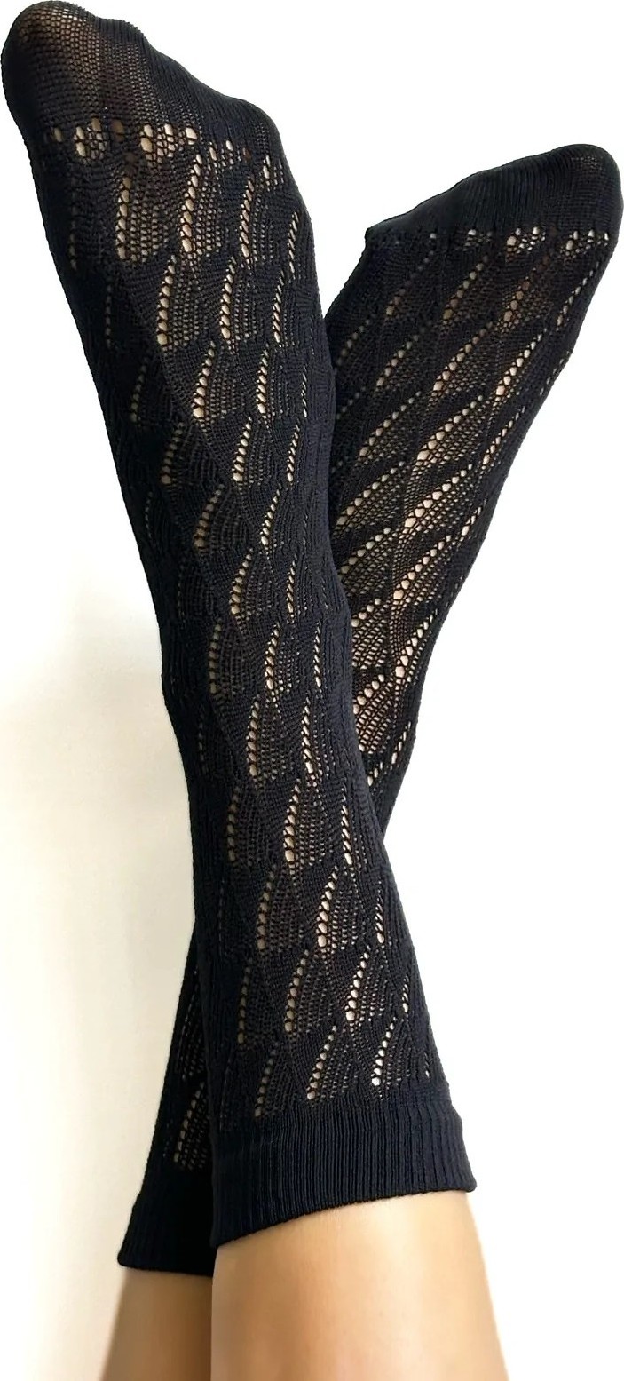 Ponožky zdobené háčkovaným vzorom Veneziana Ada Veľkosť: ONE SIZE, Barva: čierna