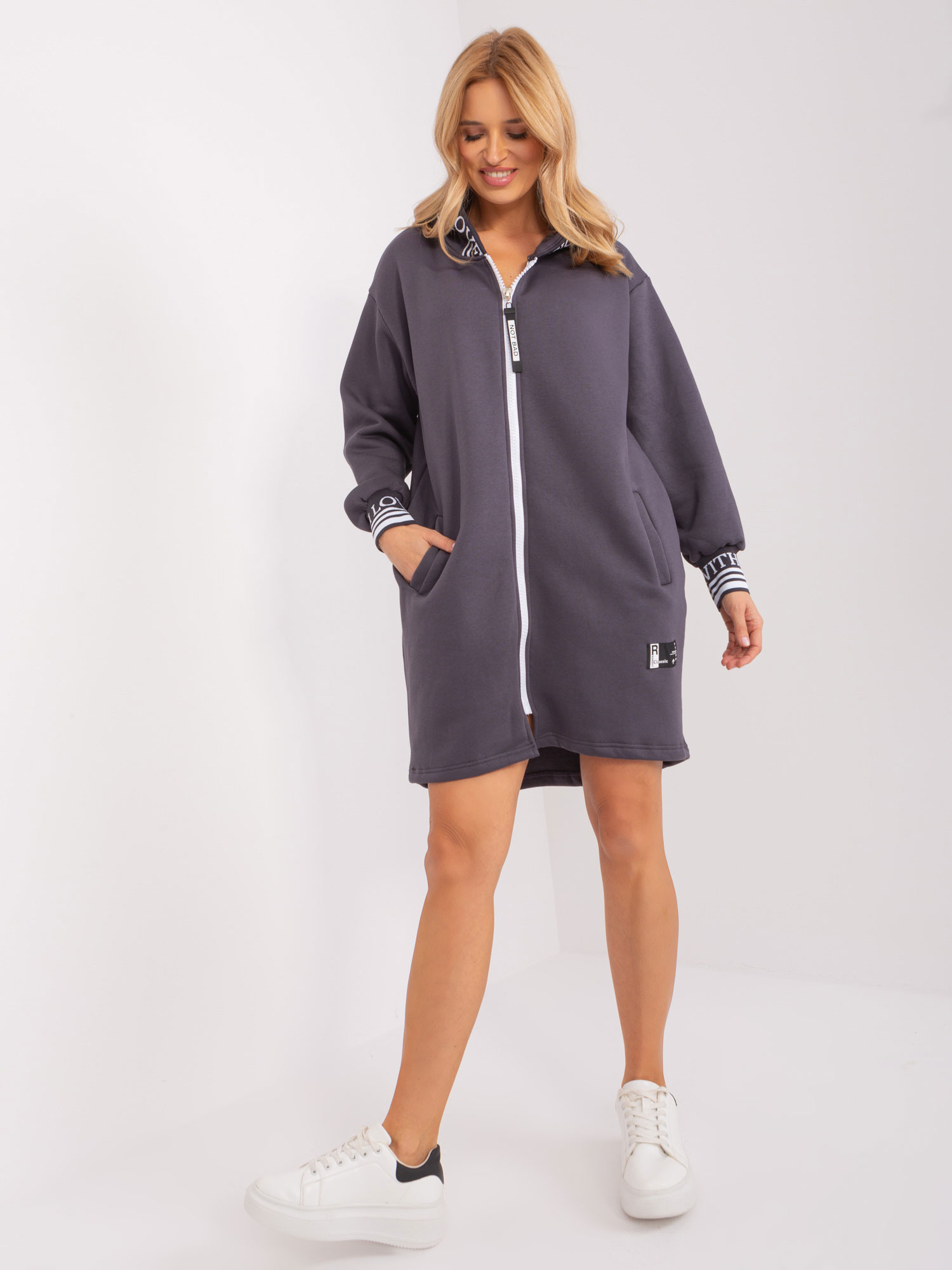 Tmavosivá dlhá mikina na zips RV-BL-9225.96P-grafit Veľkosť: S/M