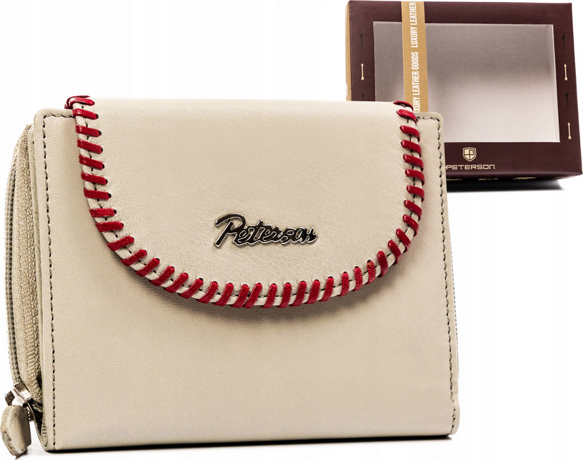 Peterson Sivá stredná kožená peňaženka s prešívaním Y442 [DH] PTN KA-21 Veľkosť: ONE SIZE