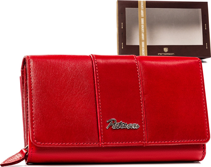 Peterson Červená kožená peňaženka Y582 [DH] PTN KA-22 Veľkosť: ONE SIZE