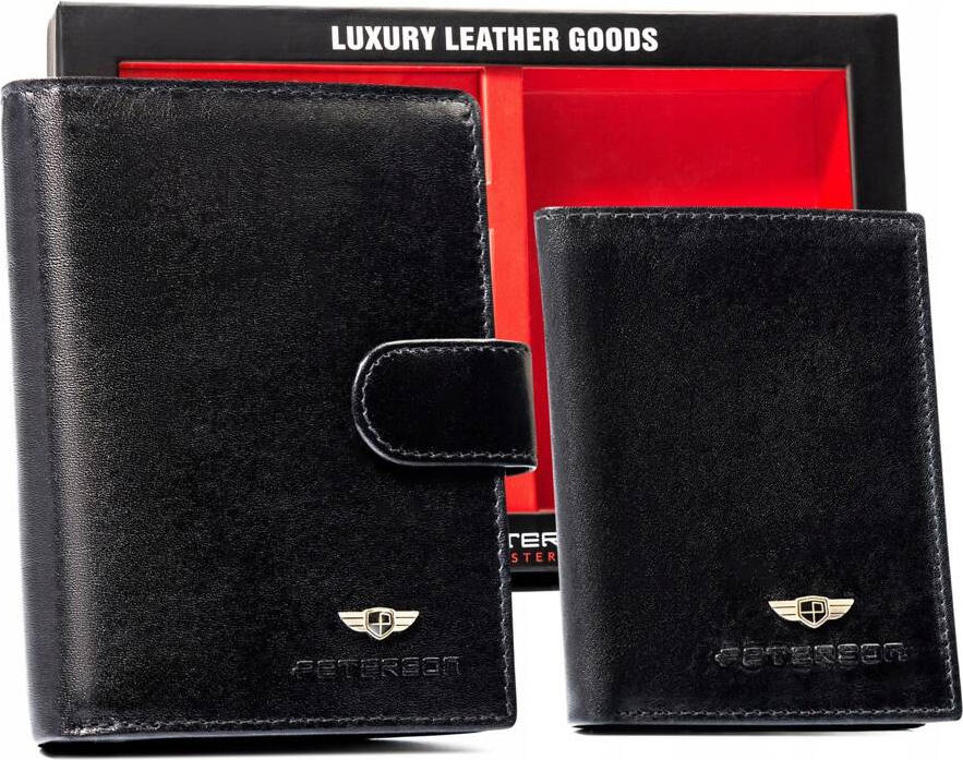 Peterson Darčeková sada - čierna kožená peňaženka, púzdro na karty a kľúčenka I068 [DH] PTN SET3-N4L-VT Veľkosť: ONE SIZE