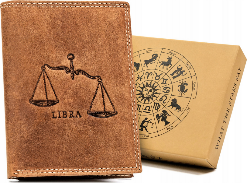 Always Wild Kožená peňaženka so znamením zverokruhu-váhy A193 [DH] N4-CHM-LIBR Veľkosť: ONE SIZE