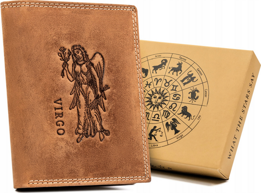 Always Wild Kožená peňaženka so znamením zverokruhu-panna A191 [DH] N4-CHM-VIRG Veľkosť: ONE SIZE