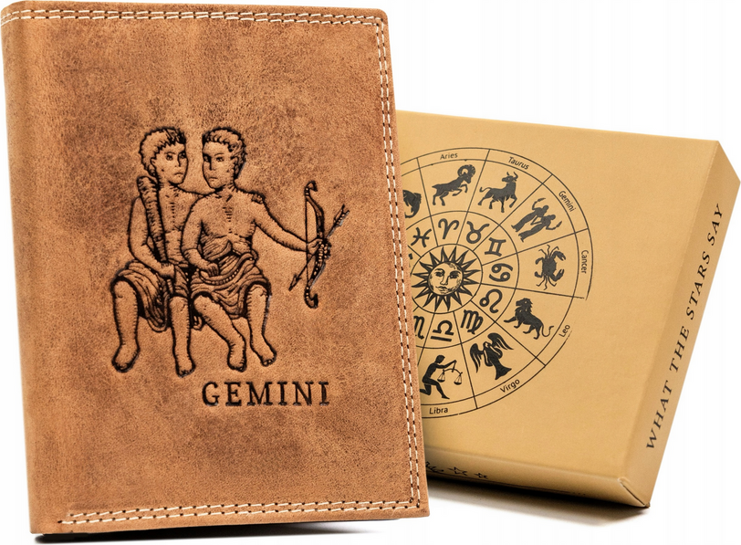 Always Wild Kožená peňaženka so znamením zverokruhu-blíženec A187 [DH] N4-CHM-GEMI Veľkosť: ONE SIZE