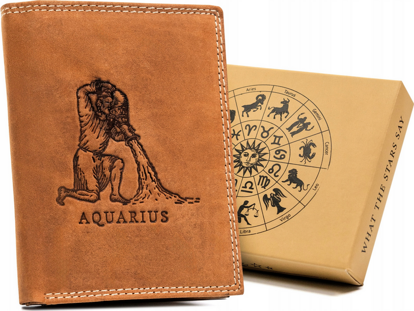 Always Wild Kožená peňaženka so znamením zverokruhu-vodnár A186 [DH] N4-CHM-AQUA Veľkosť: ONE SIZE