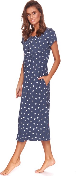 Tmavomodrá dlhšia nočná košeľa s lastovičkami Veľkosť: M