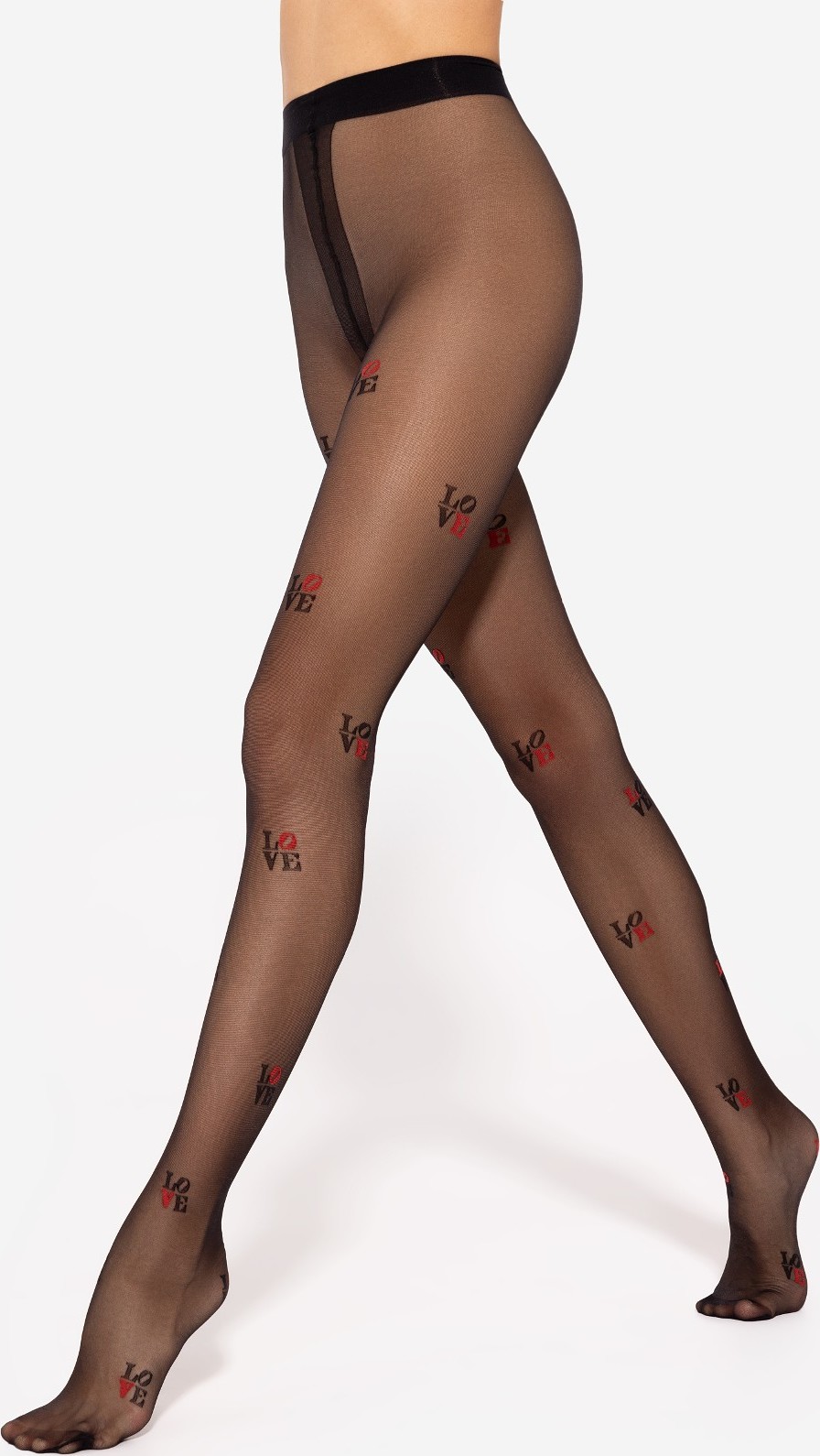 Čierne silonky s nápisom Love Gatta Lovely wz.05 20 deň Veľkosť: M, Barva: čierno-červená