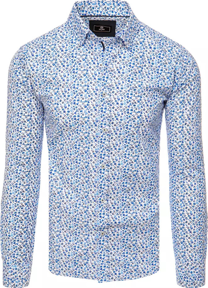 Biela pánska košeľa s modrým kvetinovým vzorom DX2411 Veľkosť: XL