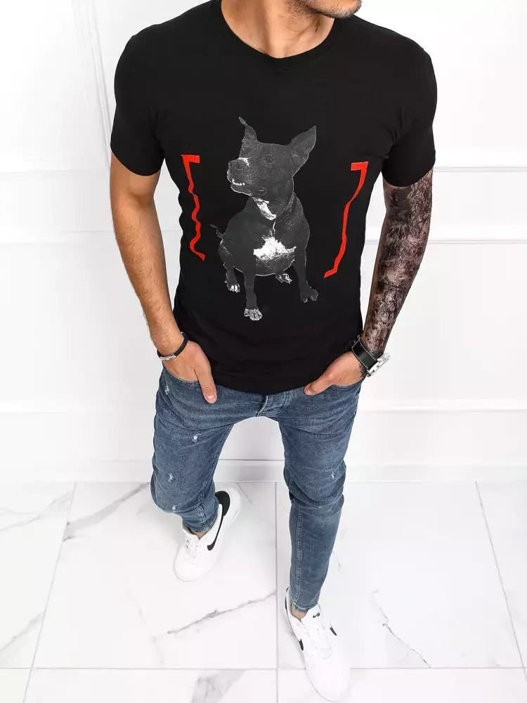 Čierne tričko s potlačou psa RX4762 Veľkosť: XL