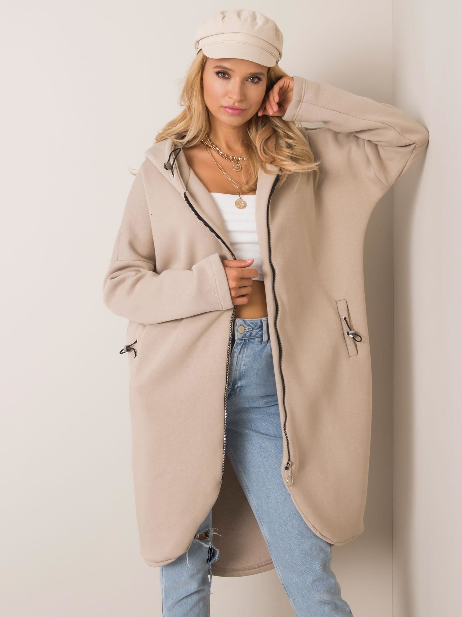 Dámska béžová mikina na zips RV-BL-4858-1.99P-beige Veľkosť: S/M
