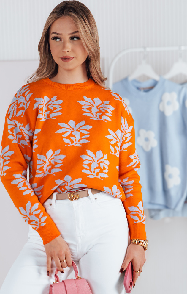 Oranžový dámsky sveter so vzorom SWEET BUNNY MY2281 Veľkosť: ONE SIZE