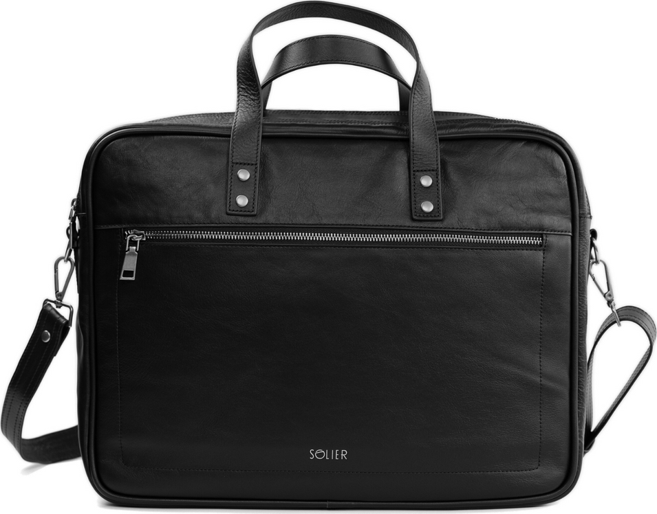 SOLIER Čierna pánska kožená taška SL03 ( SL05 BLACK GENUINE) Veľkosť: ONE SIZE