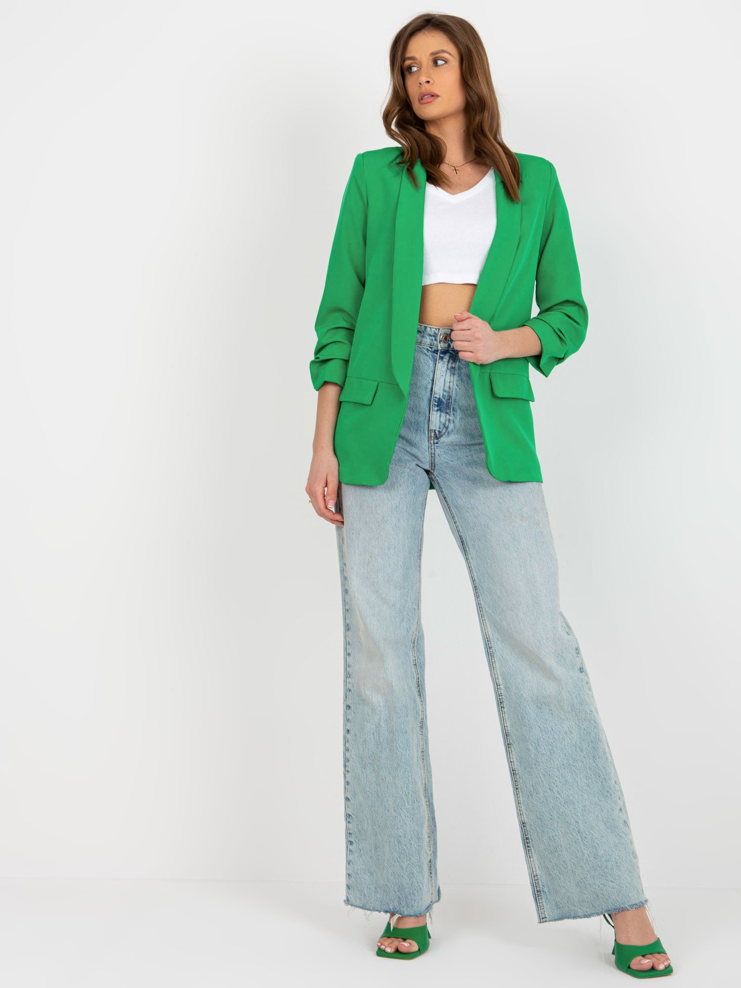 Zelené elegantné sako -DHJ-MA-7684.15P-Zelený Veľkosť: S