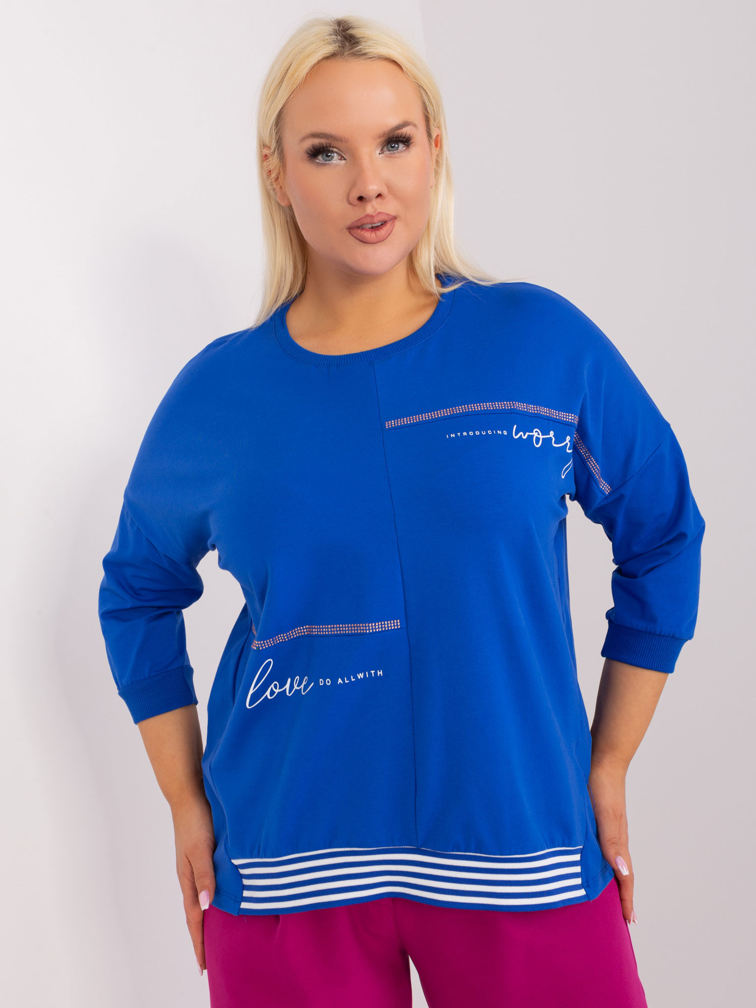 Modrá blúzka s 3/4 rukávom -RV-BZ-9446.39-cobalt Veľkosť: ONE SIZE