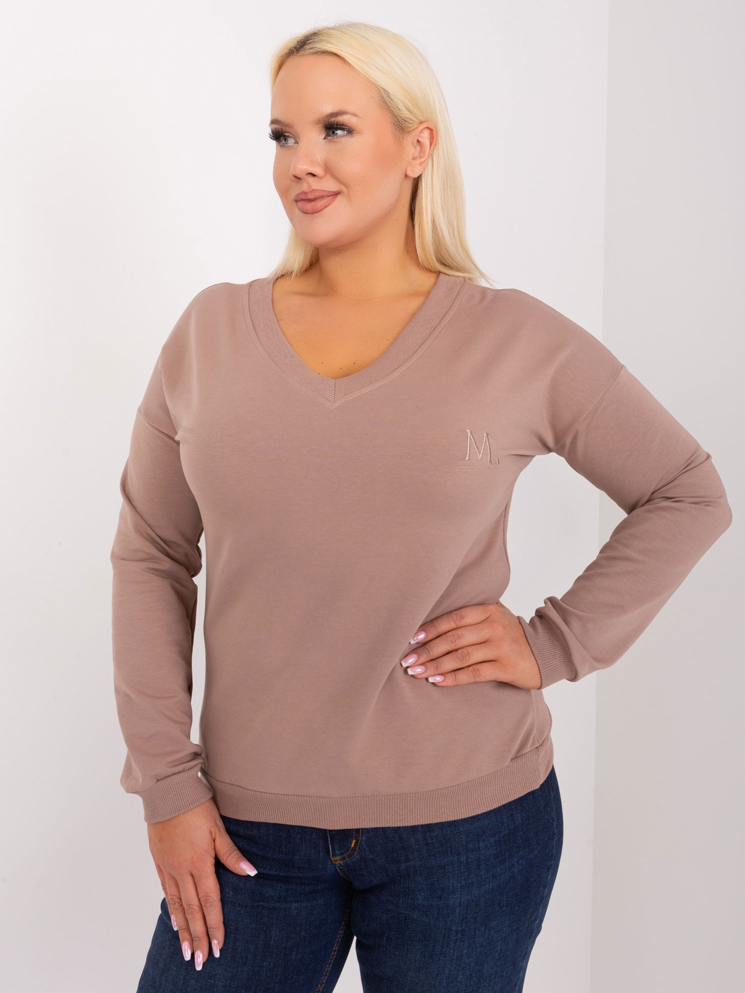 Tmavobéžová mikina s výstrihom RV-BZ-9233.24-dark beige Veľkosť: ONE SIZE
