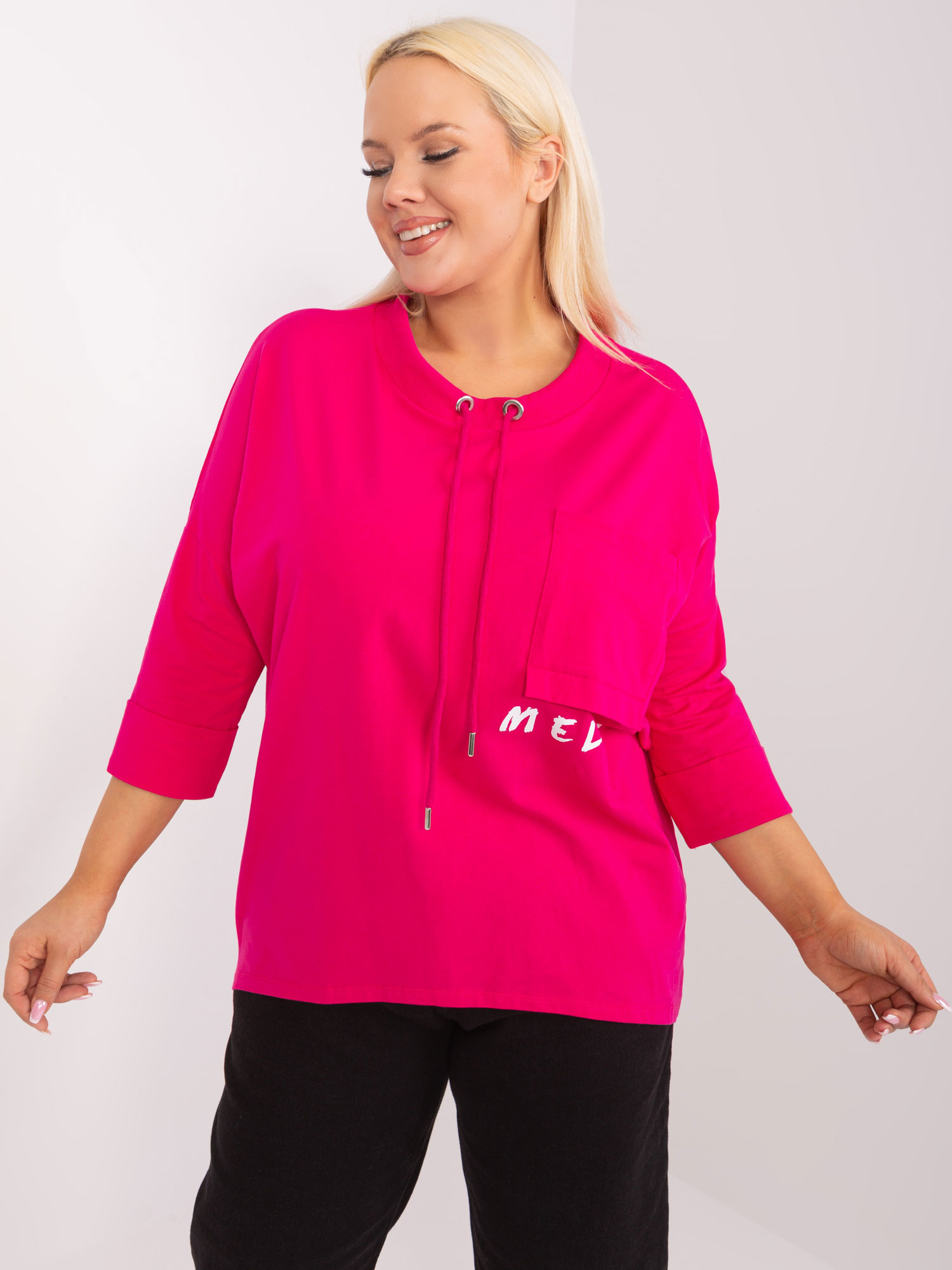 Tmavoružová blúzka s vreckom -RV-BZ-14002.44-fuchsia Veľkosť: ONE SIZE