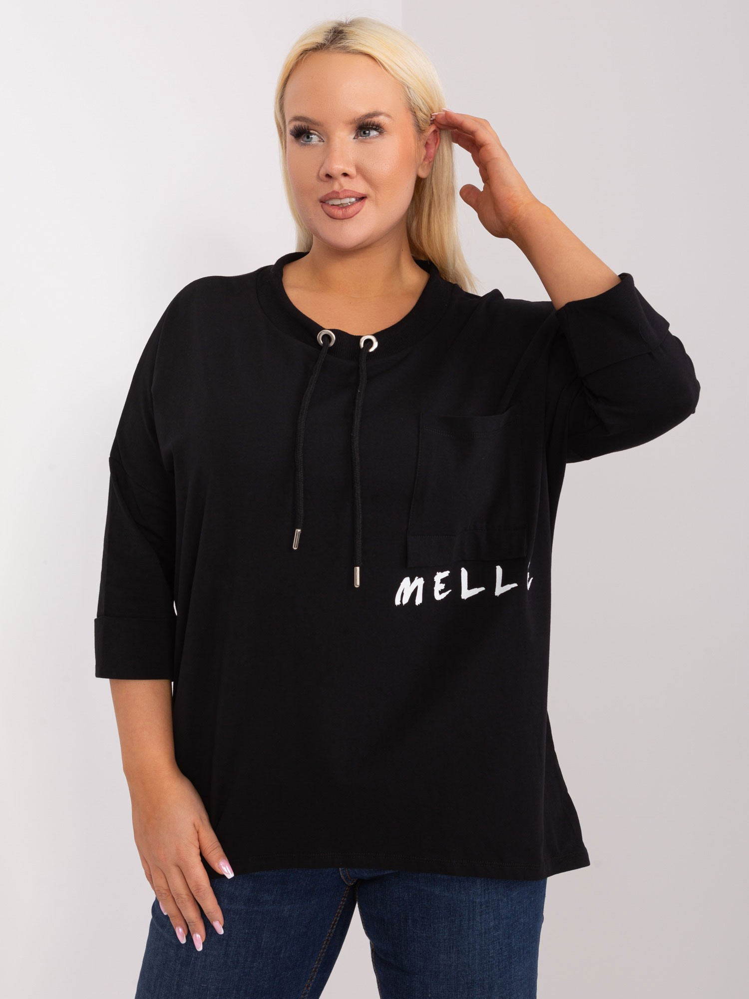 Čierna blúzka s vreckom -RV-BZ-14002.44-black Veľkosť: ONE SIZE