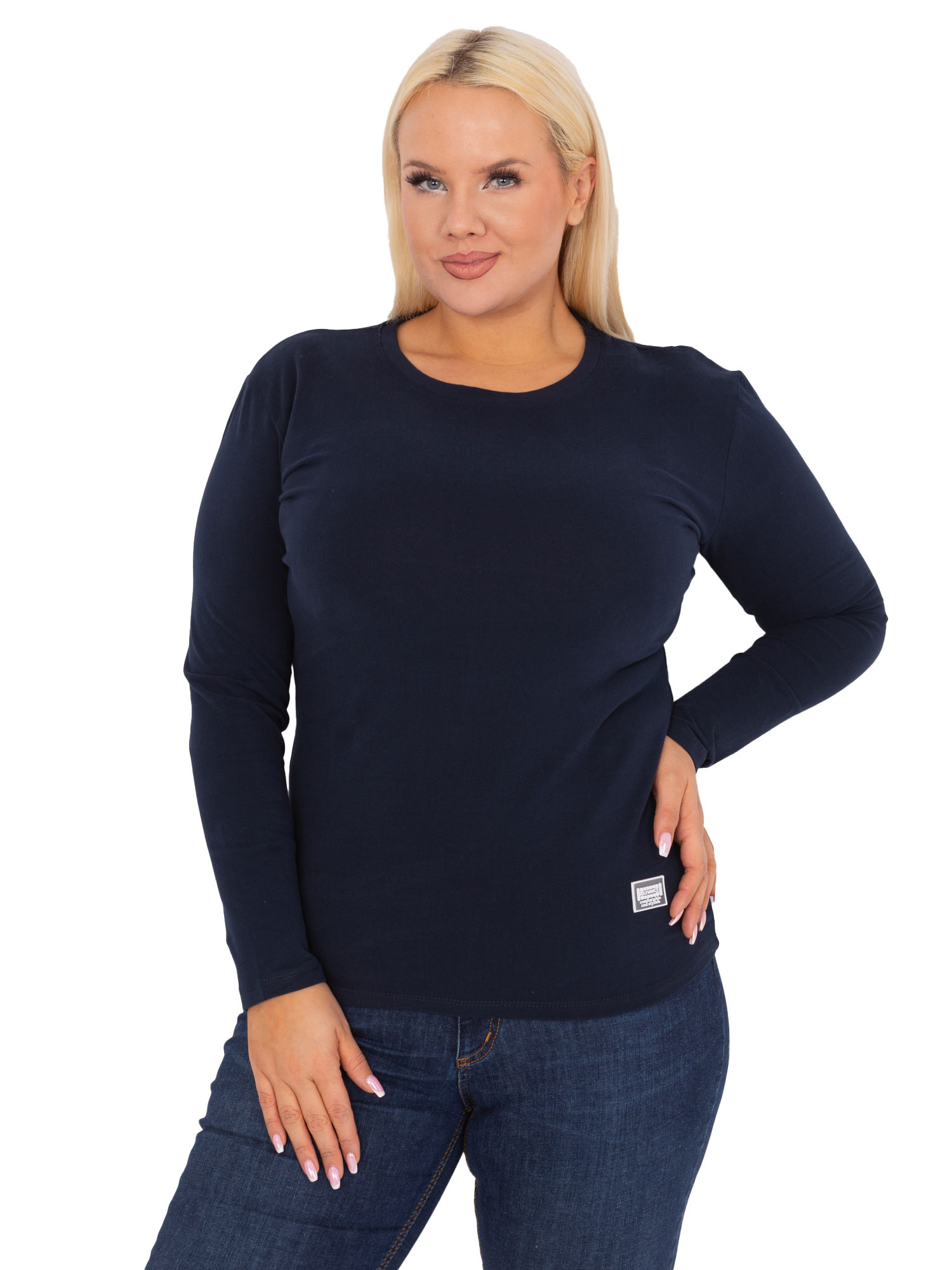 Tmavomodré basic tričko s dlhým rukávom -RV-BZ-9257.19-dark blue Veľkosť: ONE SIZE