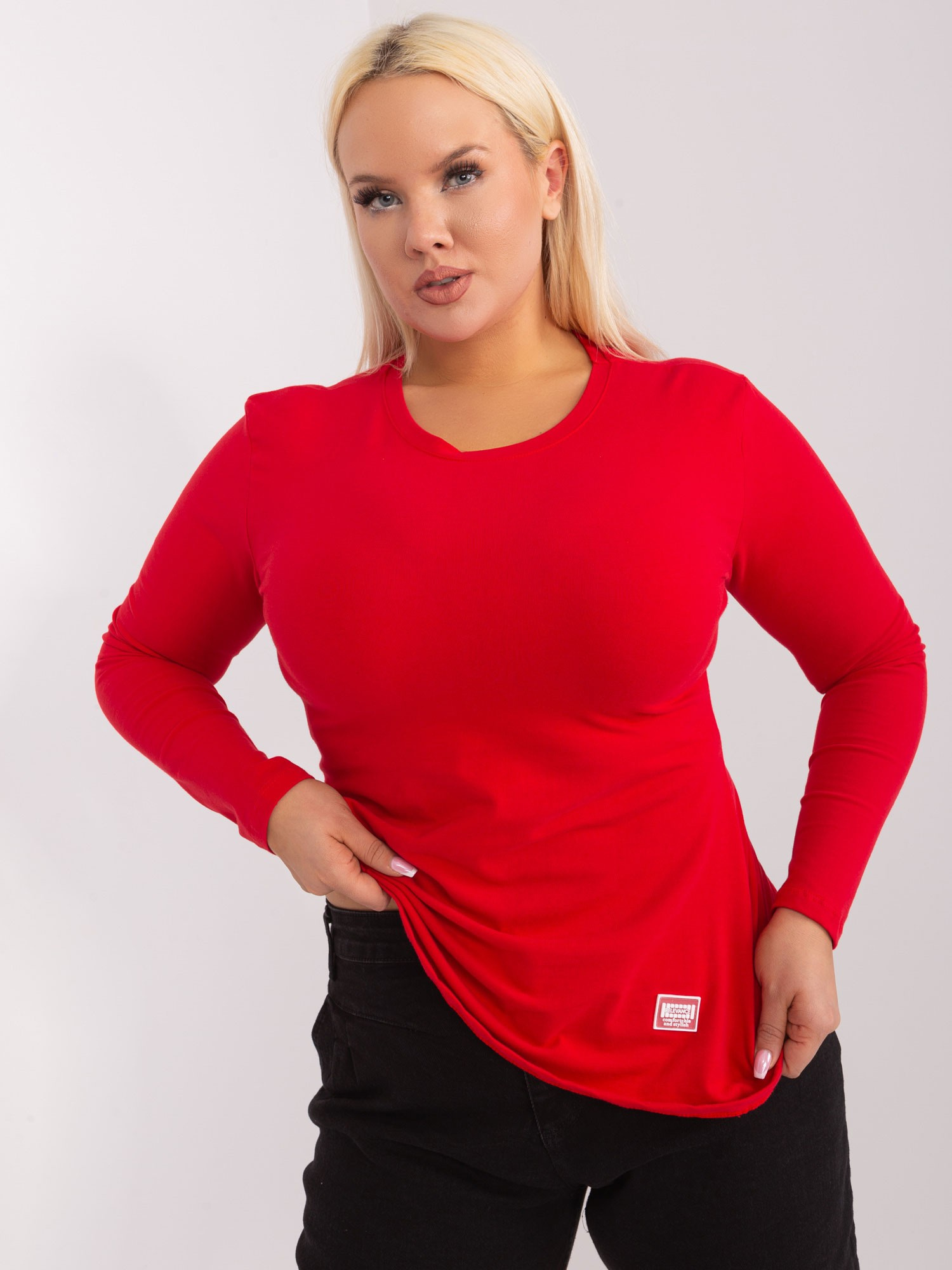 Červené basic tričko s dlhým rukávom -RV-BZ-9257.19-red Veľkosť: ONE SIZE