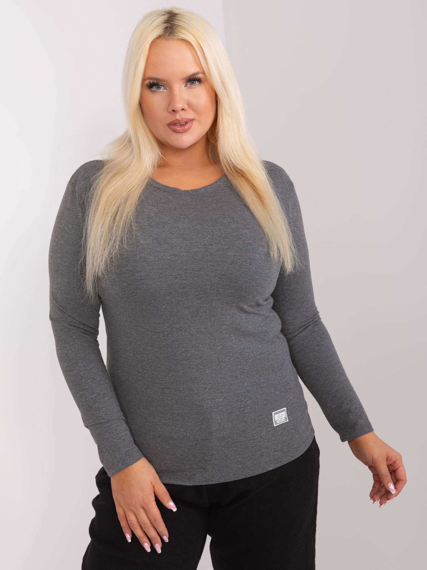 Tmavosivé basic tričko s dlhým rukávom RV-BZ-9257.19-dark grey Veľkosť: ONE SIZE