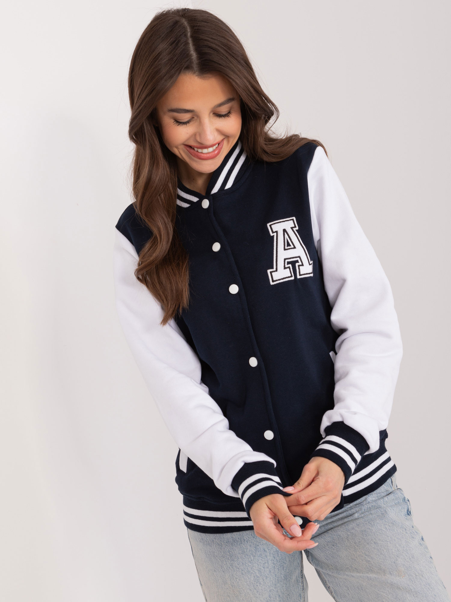 Tmavomodro-biela baseballová mikina RV-BL-7670.31-dark blue Veľkosť: L/XL