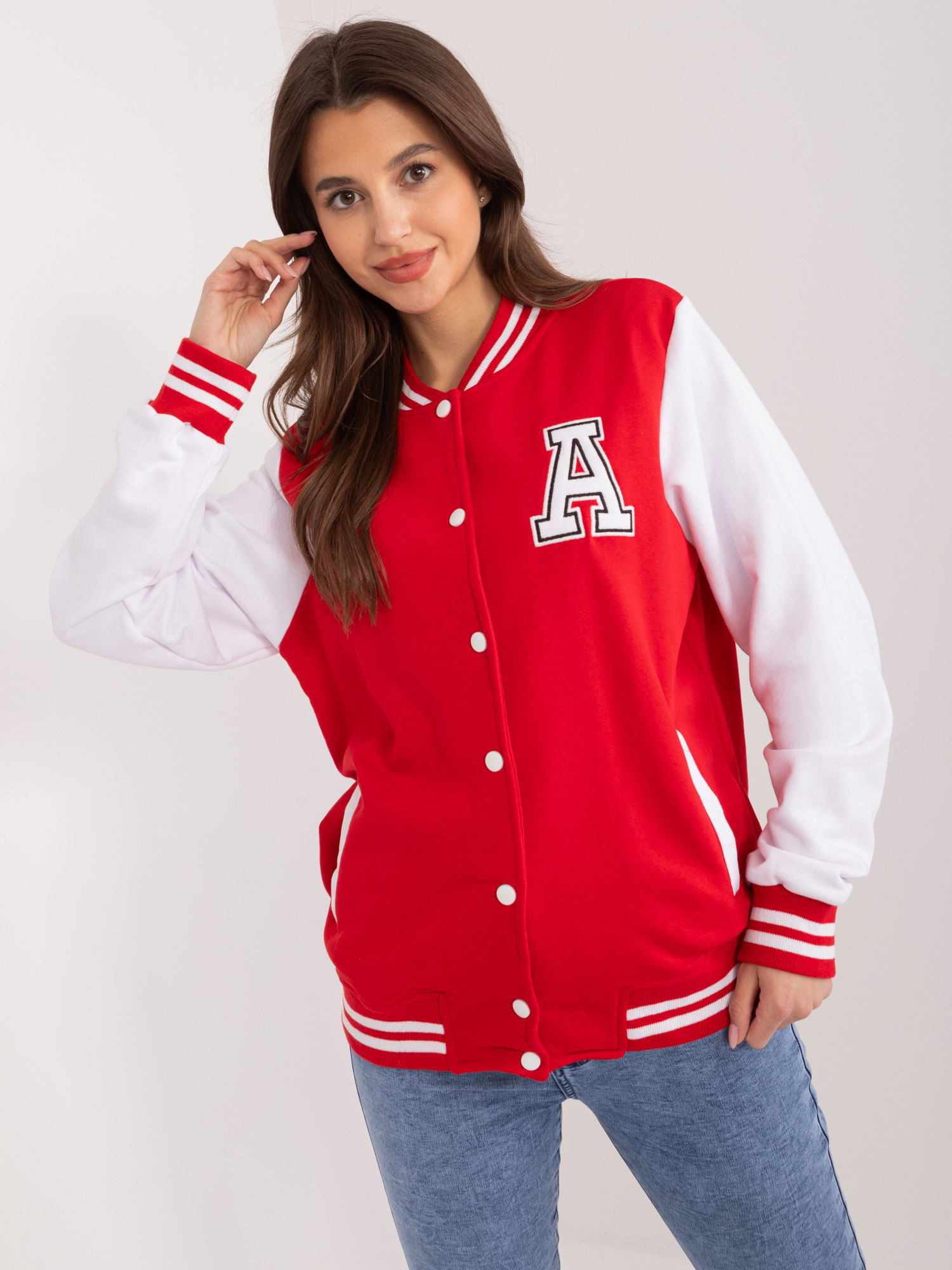 Červeno-biela baseballová mikina RV-BL-7670.31-red-white Veľkosť: L/XL