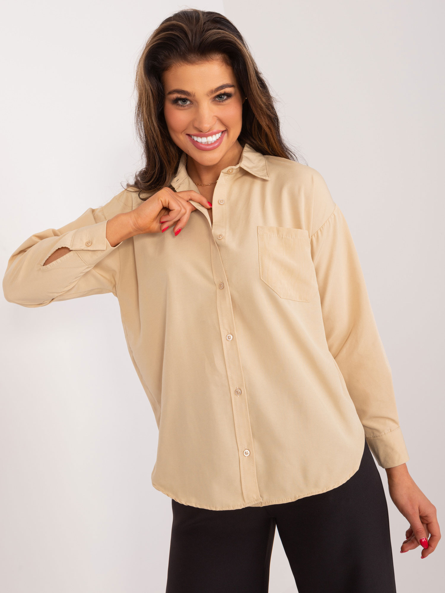 Béžová dámska elegantná košeľa -BA-KS-0286.99-beige Veľkosť: S