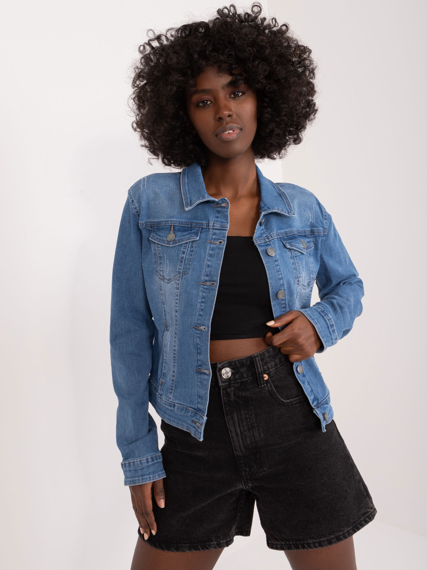 Modrá dámska džínsová bunda -HM-KR-E1723.15-blue Veľkosť: XS