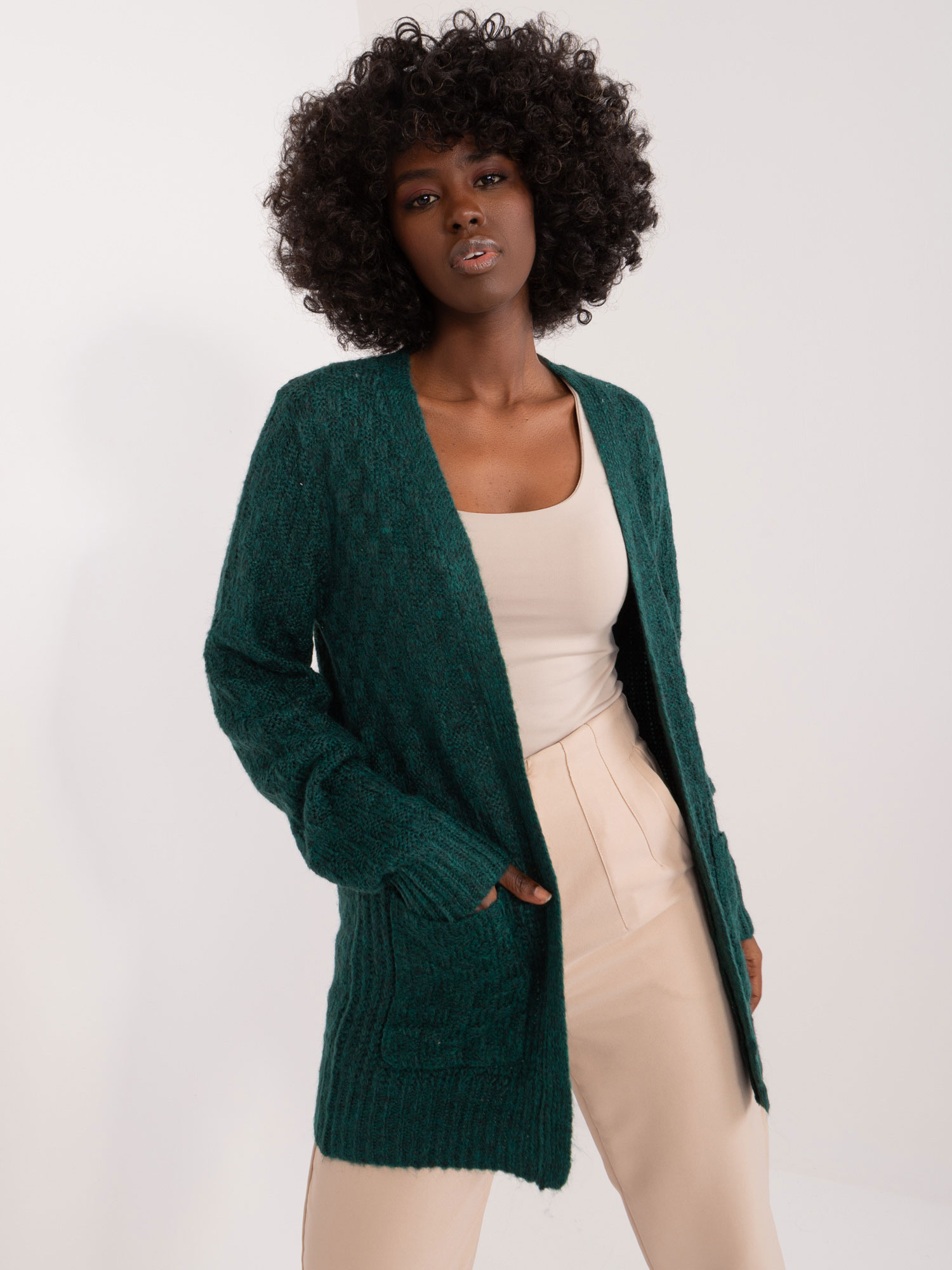 Tmavozelený Kardigán s vreckami -TW-SW-3003.07X-dark green Veľkosť: M