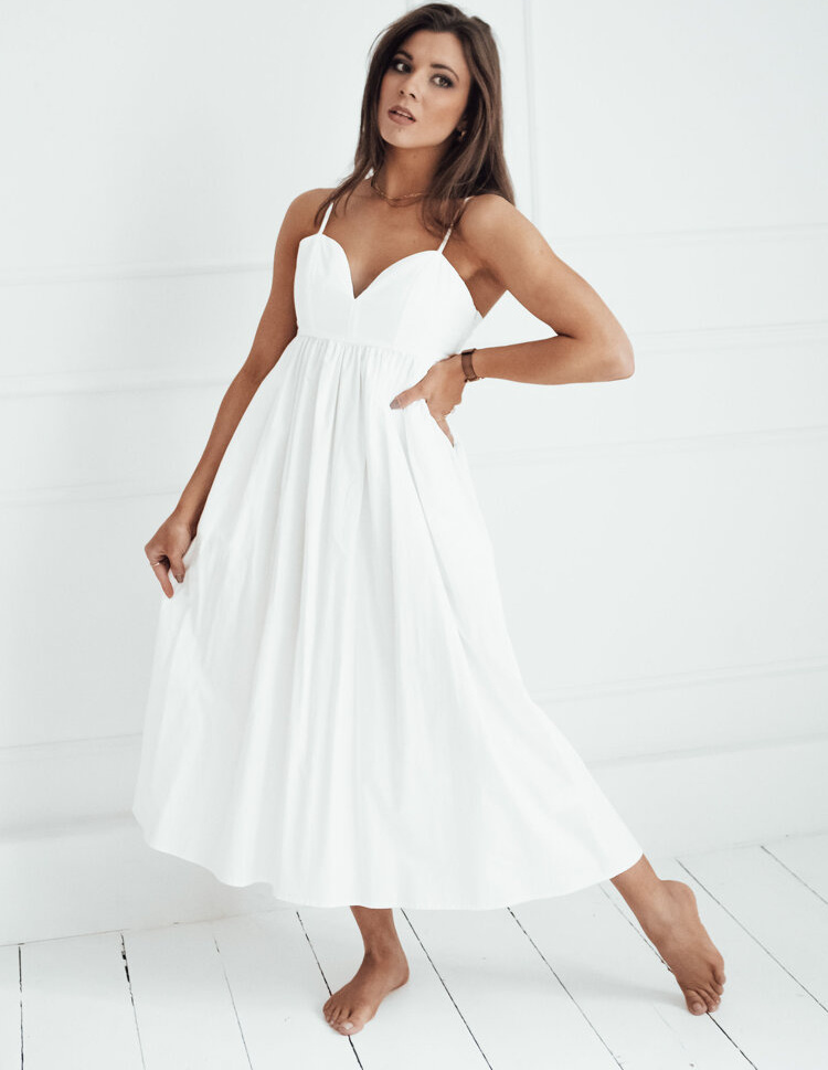 Biele romantické midi šaty ELIENE EY2444 Veľkosť: S